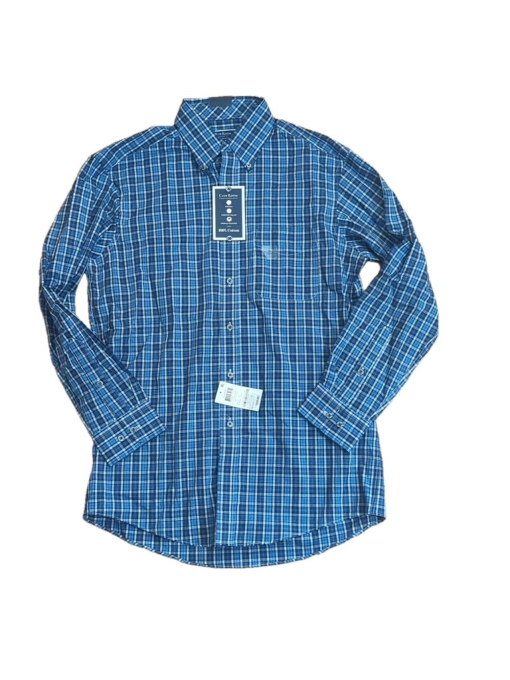 Club Room Blue White Plaid Button Down Shirt Size 15 32/33 NWT